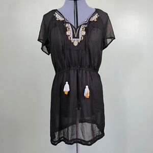 Knox Rose Sheer Mini Dress Black Women's Size Large Boho Fairy‎ Cinch Waist